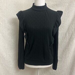Black Long Sleeve Ruffle Sweater Long Sleeve Business Casual (fits like medium)